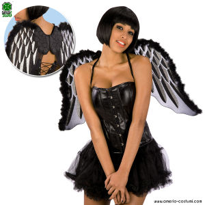 ALAS DE ÁNGEL NEGRAS CON BRILLO Y MARABÚ - 40x90 cm