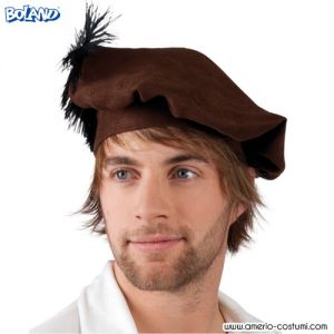 Brown beret with feather