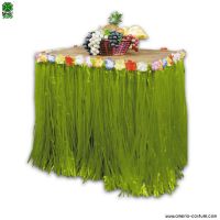 TISCHKANTE AUS RAFFIA MIT STOFFBLUMEN - 260 x 80 cm