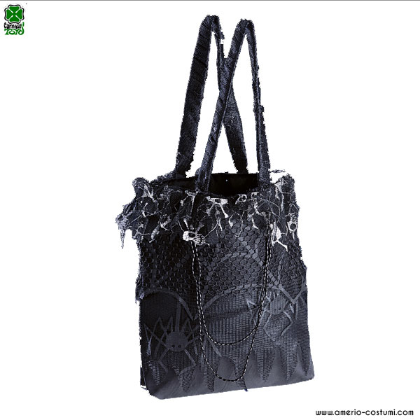 Bolso negro con adornos plateados 30x28 cm