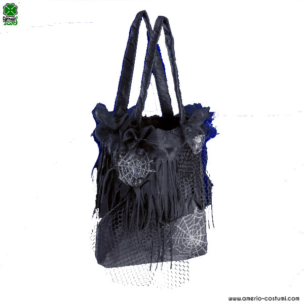 Schwarze Tasche mit silbernen Spinnweben 30x28 cm
