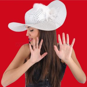 WHITE DAMA Hat WITH SEQUINS AND FEATHERS