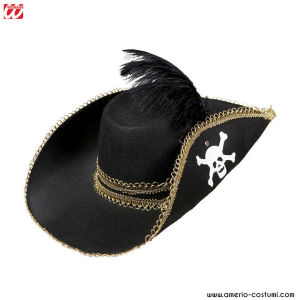 Cappello Pirata in feltro con teschio e piuma