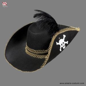 Chapeau de pirate en feutre avec crâne et plume