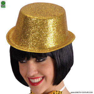 Sombrero de copa con brillo dorado