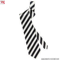 CRAVATĂ DIN SATIN CU DUNGI ALBE ȘI NEGRE