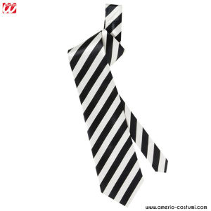 WHITE BLACK STRIPED SATIN TIE