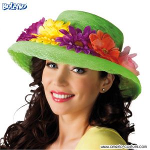 LIME GREEN HAT WITH FLOWERS