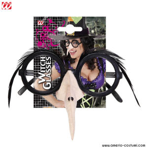 Glasses with Witch nose and black feather eyebrows
