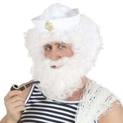 Wig and White Curly Beard