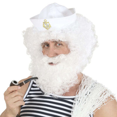 Wig and White Curly Beard