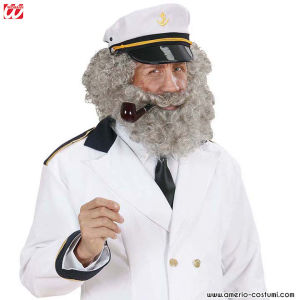 Peluca y barba gris rizada
