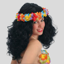 BLACK HAWAIIAN WIG WITH CROWN