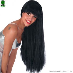Extra long black wig with fringe - 75 cm