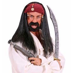 Piraten der Karibik Perücke mit Bandana und Schnurrbart