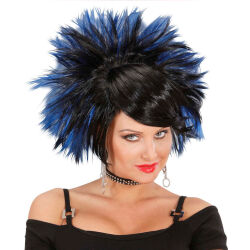 Rock Princess Schwarz Blaue Perücke