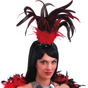 COBERTURA DE CABEÇA EM PENA VERMELHO/PRETO COM ARCO