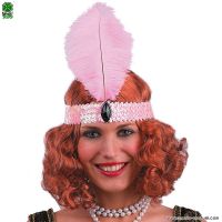 FAIXA CHARLESTON EM PAETÊS COM PENA E DIADEMA - ROSA