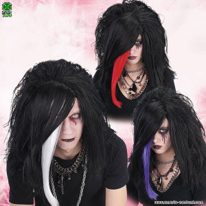 PELUCA LARGA NEGRA EMO "CRY" CON HILOS DE COLORES - disponible en 3 colores.