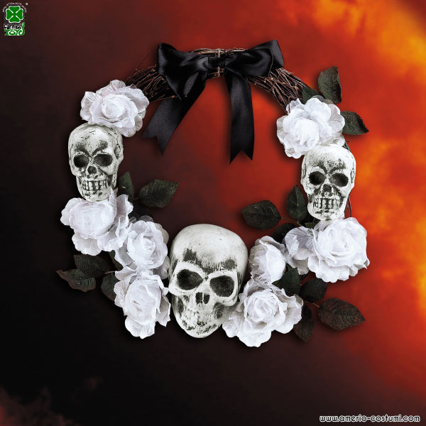 Garland with white roses and skulls