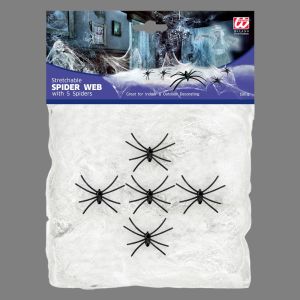 Toile d'araignée avec 5 araignées – 100 g Blanc