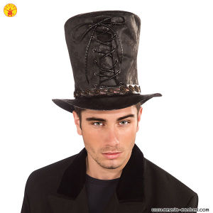 Sombrero de copa Steampunk con cordones negro