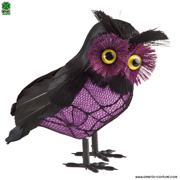Feathered Black Owl with violet decorations