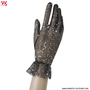 PAIRS OF SEQUINED MESH GLOVES - BLACK