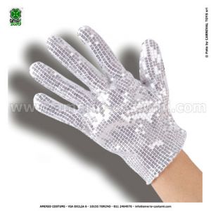 PAIR OF WHITE GLOVES WITH SILVER SEQUINS - 24 cm