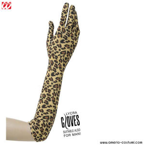 PAIRS OF GLOVES IN LYCRA - 42 cm - LEOPARD PRINT