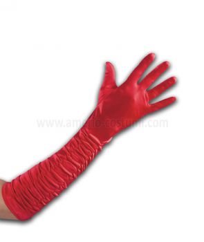 PAIR OF GLOVES IN RED SATIN - 45 cm
