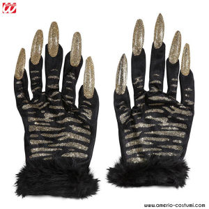 HANDSCHUHE TIGER GLITTER GOLD UND GLOCKEN