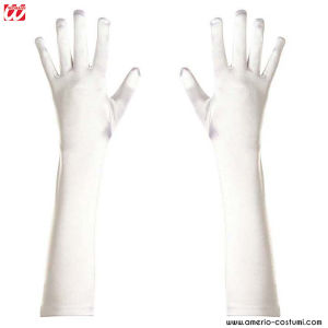 PAIRS OF GLOVES IN STRETCH SATIN - 43 cm - WHITE