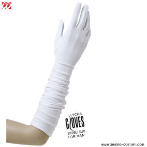 PAIRE DE GANTS PLISSÉS EN LYCRA - 37 cm - BLANC