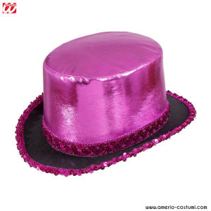 Sombrero de copa rosa de lana con lentejuelas