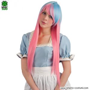 Peluca de aspecto natural ROSA Y AZUL LACIA MUY LARGA CON FLECO