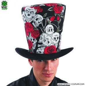 Top hat with skulls and roses
