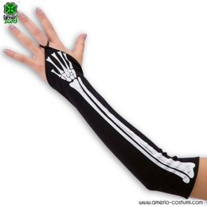 GUANTES CHANCLAS NEGROS CON HUESOS ESQUELETO - 40 cm