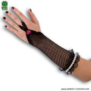 Gloves BLACK FLIP FLOPS NET WITH PEARLS - 25 cm