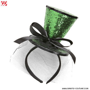 Mini sombrero de copa con purpurina en la diadema Verde