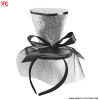 Mini sombrero de copa con purpurina en la diadema Plata