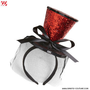 Mini Cartola Glitter com laço e véu Vermelho