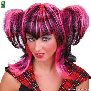 Fuxia and Black College Wig