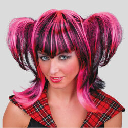 Fuxia and Black College Wig