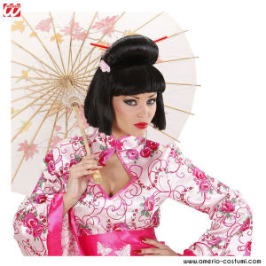 Perruque Geisha avec Fleur et Baguettes