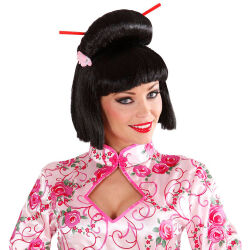 Perucă Geisha cu floare și bețișoare