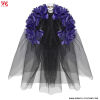 Bandeau avec 6 Roses Violettes, Crâne et Voile