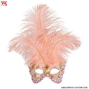 APRICOT BARONESSE MASK DECORATED WITH GLITTER, GEM & FEATHERS