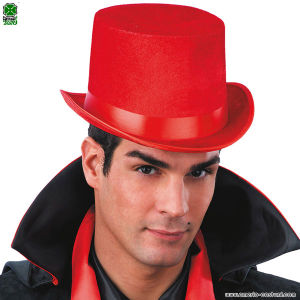 Sombrero de copa rojo en terciopelo y fieltro 