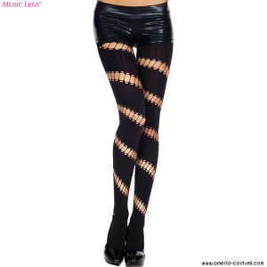 Spandex Opaque Pantyhose with Diagonal Oval Striped Design